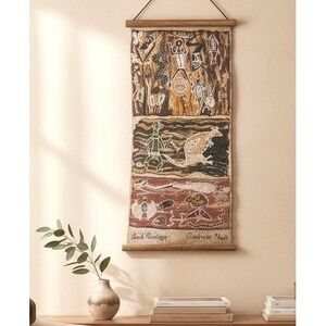 Vintage Bark Painting Australia Wall Hanging Aboriginal Style Signed Keri